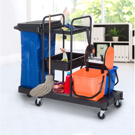 Carro de limpieza profesional de 4 ruedas, 111 x 63,3 x 103 cm OKMYHOME (1/5)