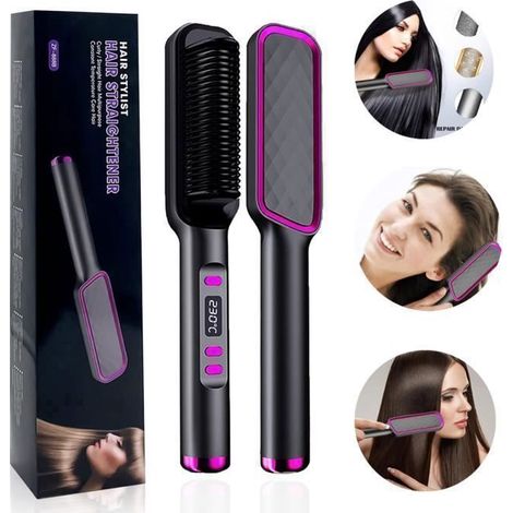 Brosse Lissante Chauffante pour Lisser et Boucles 30 RéGlages de TempéRature, Brosse Coiffante Anti-échaudage+Chauffage Étiquette (1/4)