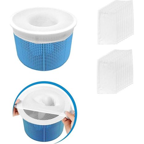 Lot de 20 chaussettes pour skimmer de piscine, filet filtrant pour panier de piscine, accessoires de piscine, filtre fin, grandes chaussettes pour scories, feuilles, mousse, enlève, pollen） (1/4)