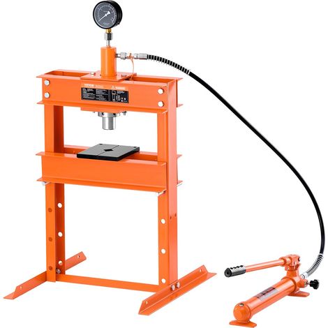 Presse d'Atelier 10 T, Presse Hydraulique à Cadre en H, avec Plaque de Pressage et  Soupape de Décharge, Hauteur Réglable, Adaptée au Pliage, au Redressage, Emboutissage, Garage, Orange (1/5)
