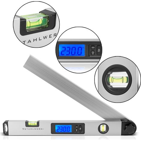 STAHLWERK Digitaler Winkelmesser DW-45 ST Aluminium Messbereich von 0-230 Grad