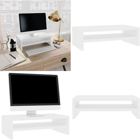 Support de moniteur Blanc 42 x 24 x 13 cm Bois d'ingénierie - Support De Moniteur - Meuble Tv - Bureau Ergonomique - Étagère De Rangement - Bois D'ingénierie - Home & Living (1/5)