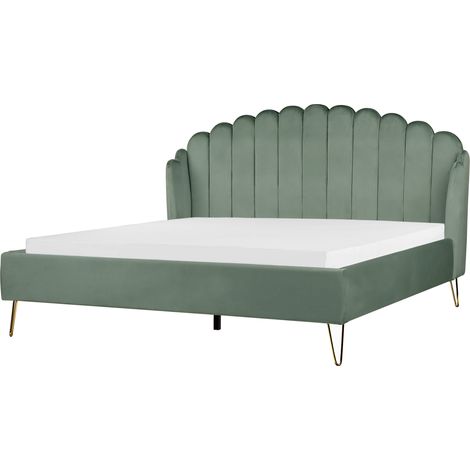 Cama con somier de terciopelo verde 180 x 200 cm cabecero Ambillou
