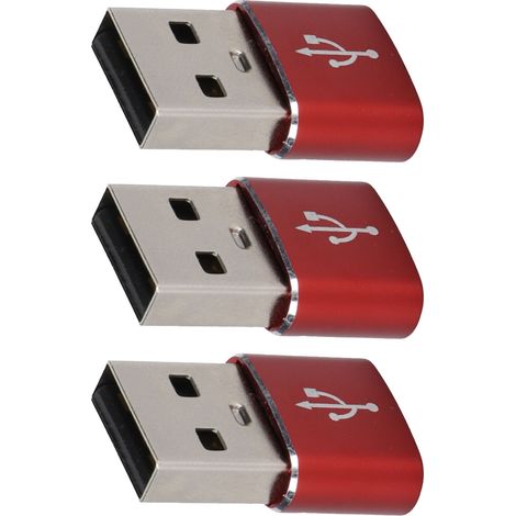 3 Pièces Convertisseur USB-A Mâle vers USB-C Femelle en Aluminium, Adaptateur USB Type-C pour PC Portable et Smartphone (Rouge)