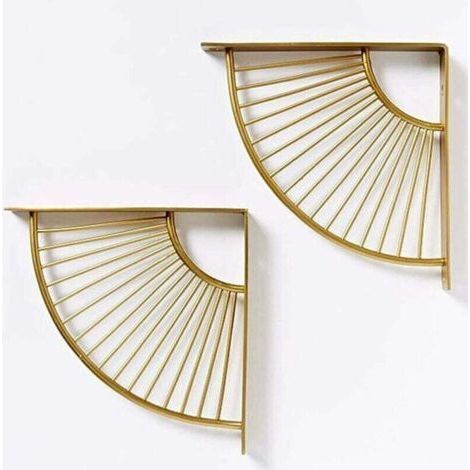 Lot de 2 supports d'étagère triangulaires festonnés en métal doré, support d'étagère mural flottant, support d'angle robuste - 20 x 20 cm (1/5)