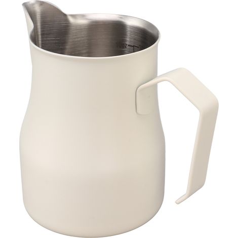 Milchkännchen aus Edelstahl 304 mit Ausgießer, Kaffeeskala, Latte-Tassen für Büro und Arbeit, mattweiß, 350 ml (1/5)