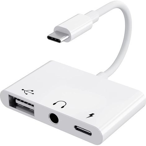 3 en 1 : adaptateur USB-C vers jack 3,5 mm avec port de charge et adaptateur USB OTG, répartiteur de casque audio auxiliaire de type C pour Samsung Galaxy S22/S21/S20, iPad Pro 2022, Pixel 6/5/4-Karte (1/5)