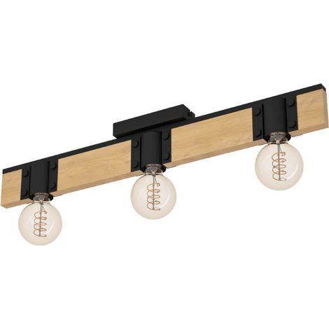 Plafond Bailig Steel, Bois noir, marron E27 3x40W L: 65,5 cm B: 10 cm H: 4,5 cm Dimmable (1/3)