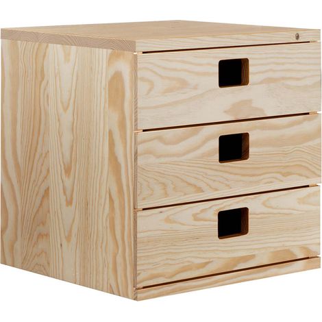 Idroweb – Cajonera modulable 3 tiroirs en pin massif 36x33x36cm – Finition brute non vernie – Rangement esthétique et personnalisable – Bois certifié PEFC