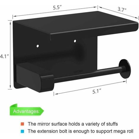 Porte Papier Toilette, Support Papier Rouleau sans Percage Derouleur Papier WC,Distributeur Papier avec Tablette, Acier INOX SUS 304, Colle Auto-adhésive et Mural pour Salle de Bain,FOREHILL (1/4)
