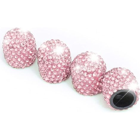4 PCS Bouchons De Valve De Pneu, Diamant Cache-Poussière De Valve, Capuchons De Poussière De Voiture, Cristal Strass Voiture Pneu Valve Tige Capuchons, Voiture Accessoire Attrayant (Rose) (1/5)