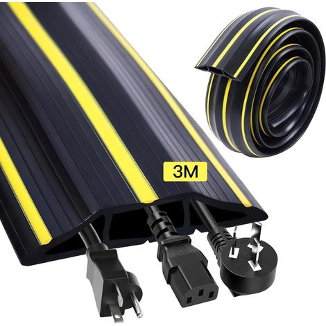 Protection Câble avec 3 Passages Câbles, 83  17mm Joint Porte Garage, Couvre Protecteur Goulotte Plancher, Passe Câble Sol pour Bureaux, Usines, Entrepôt, Garages, Atelier, Concert(Noir (1/5)