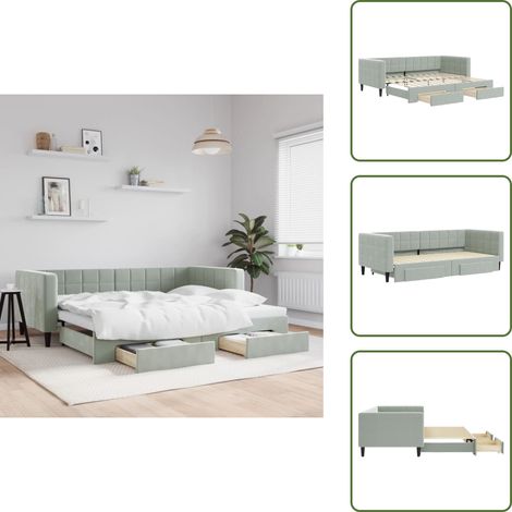vidaXL Tagesbett Ausziehbar mit Schubladen Hellgrau 90x200 cm Samt (1/5)