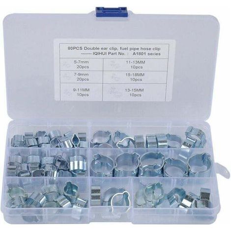 [JAMAIS UTILISÉ] Lot de 80 colliers de serrage galvanisés à double oreille pour carburant et air,de (1/4)