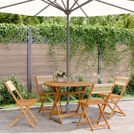 Ensemble à manger de jardin 5pcs-Salon de jardin-Ensemble repas d'extérieur beige polypropylène et bois 858376 (1/5)