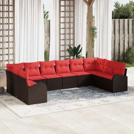 Ensemble de canapé de jardin 10 pcs Marron et rouge polyrotin vidaXL (1/5)