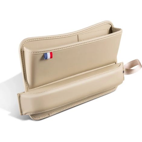 Boîte de rangement beige pour siège auto, bouchon pour fente, support de téléphone 2 en 1, accessoires de rangement pour siège. (1/5)