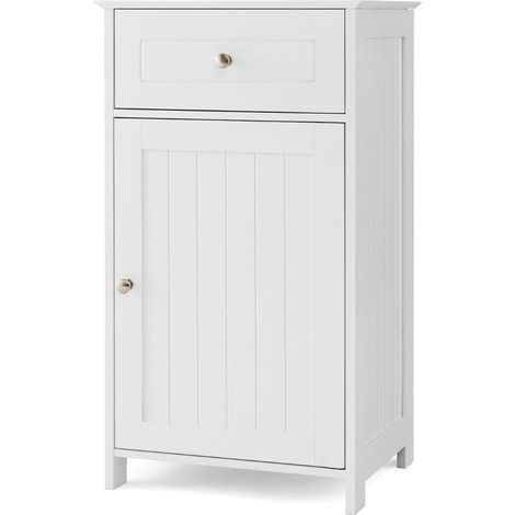 Mobiletto portaoggetti da bagno 43 x 34 x 77 cm con cassetto e ripiano regolabile design moderno in MDF bianco 200012758