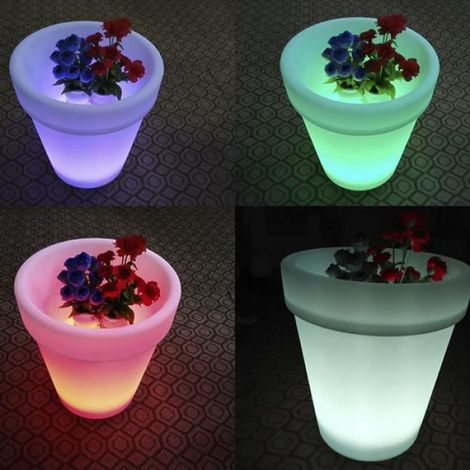 Lampadaire extérieur pot de fleur lumineux pour jardin, éclairage LED solaire, couleur blanche (1/4)