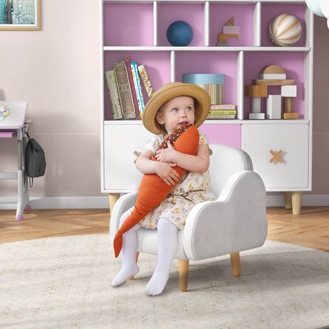 Fauteuil enfant, motif nuage, toucher ultra-doux, pour enfants de 18 à 36 mois, 46 x 51 x 55 cm, blanc