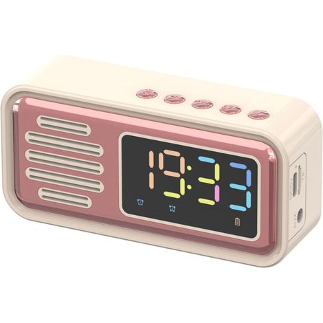 Haut-parleur Bluetooth Portable et Innovant - Tableau de Bord Rétro avec Réveil et Écran LED Coloré - Beige (1/5)