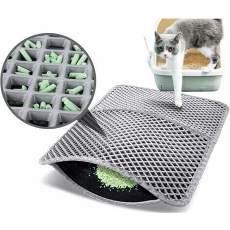 Tapis Litière Chat Double Couche Pliable 60x42cm,Non Toxique EVA avec 12mm Grand Trou en Forme de Diamant, Tapis de Toilette Chat Imperméable Antidérapant, Facile à Nettoyer (1/5)