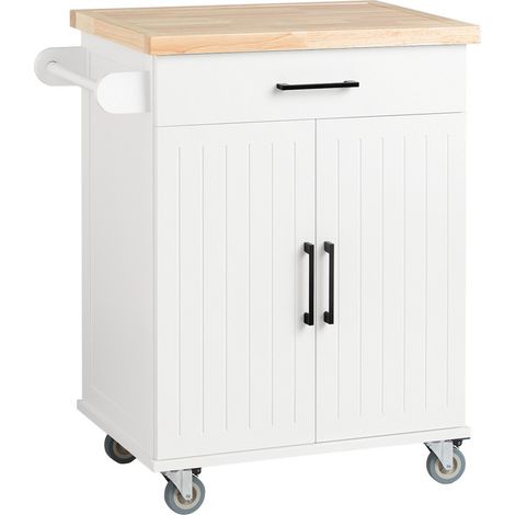 Carrito Auxiliar de Cocina con 2 Puertas 1 Cajón 1 Toallero y 4 Ruedas Carro de Servir Multiusos Armario de Cocina 74.5x 45,5 x 91 cm Blanco FKW119-WN SoBuy ES