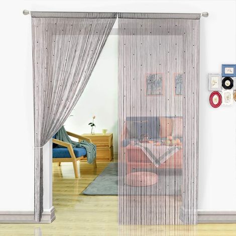 Rideau de Perles décoration d’intérieur, Polyester, Gris, 90x200cm (1/5)