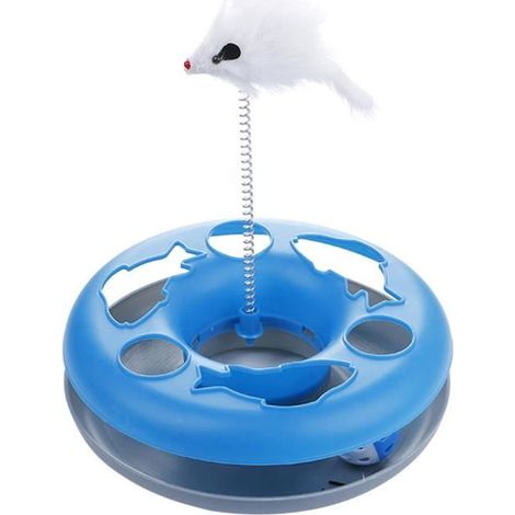 Chat printemps jouet interactif en captivité Bell Ball Spring Mouse chat jouet chat piste jouet (bleu) (1/3)