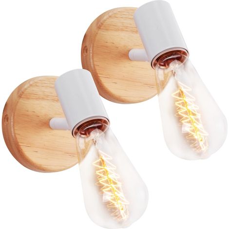 Applique Murale Interieur Vintage 2 Packs Lampe Murale Industrielle Bois E27 Appliques en Métal Réglable 180 ° Décoration Murale Rétro pour Salon Chambre Cuisine Couloir - Blanc (1/5)