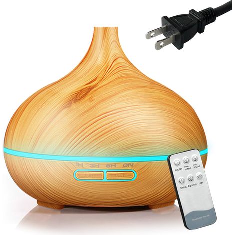 Diffuseur d'huiles essentielles à imitation bois, avec télécommande Bluetooth ultrasonique, pour la maison ou le bureau. Machine à oxygène pour l'eau. (1/5)
