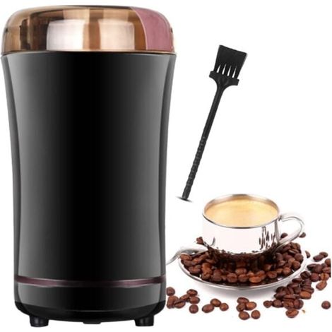 Elektrische Kaffeemühle, 150 W, mit Edelstahlklingen und Reinigungsbürste, Mühle für Leinsamen, Nüsse, Pfeffer, Gewürze, Kaffeesamen und andere, schwarz (1/5)