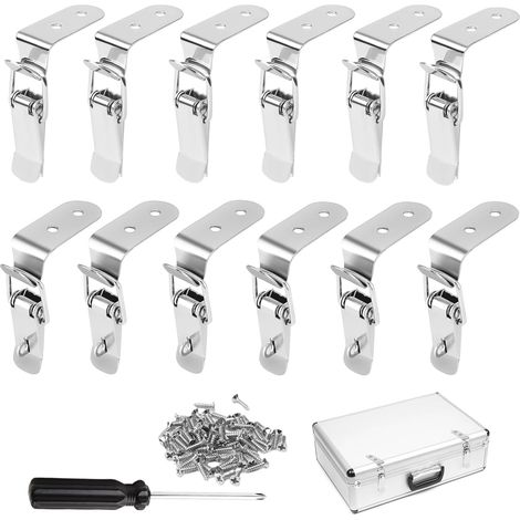 Lot de 12 fermetures à cliquet robustes 76,5 x 24 mm - Fixation d'angle - Fermeture sécurisée avec 48 vis - Fermeture à 90 ° pour boîtes, valises, armoires, etc