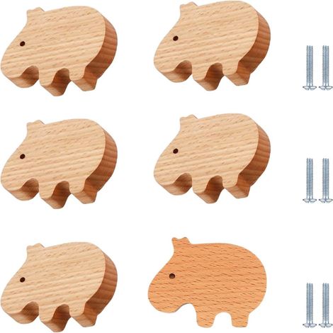 Lot de 6 poignées tiroir en bois pour porte placard, motif (1/5)