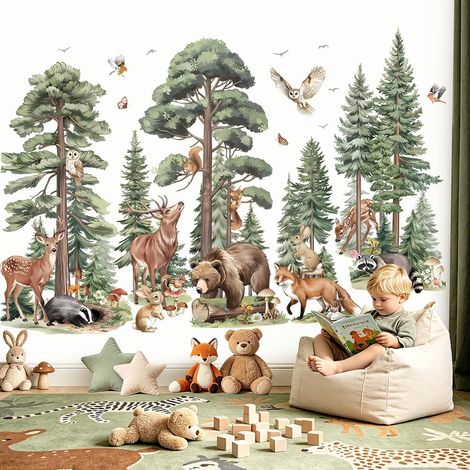 Stickers Muraux Pin Arbre Foret Animaux Autocollant Mural Bois (1/5)