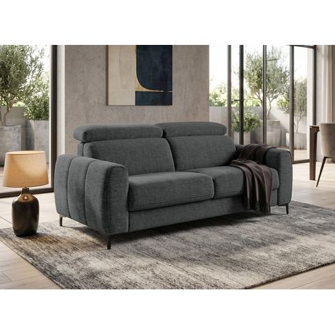 Canapé convertible express 3 places en velours texturé gris CALEB
