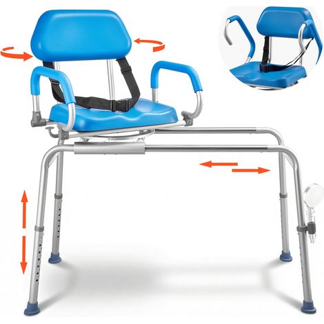 Chaise de Baignoire Coulissante, Siège de Transfert pour Baignoire Pivotant, Capacité 150 kg, pour Seniors et Personnes à Mobilité Réduite, Hauteur Réglable, Accoudoirs Relevables et Dossier (1/5)