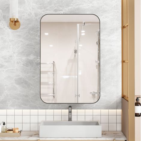 Meuble salle bain miroir mural encastrable noir OKMYHOME (1/5)