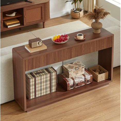 Consolle d'ingresso 150 cm con 2 cassetti e ripiano aperto, effetto noce HAVRYA (1/5)