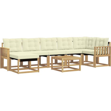 Conjunto de sofás de exterior 8 uds. 7 plaza Blanco y Crema vidaXL (1/5)