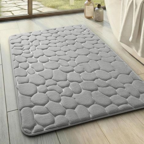 Tapis de Bain en Mousse à mémoire de Forme - Tapis de Douche Absorbant - Tapis de Bain décoratif - Tapis antidérapant pour Salle de Bain et Salon - 43 x 61 cm - Gris Clair (1/5)