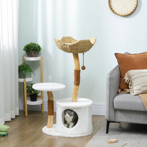 Arbre à chat tour de jeux pour chats griffoirs plate-forme lit niche coussin moelleux lavable, 55 x 45 x 102 cm blanc (1/5)