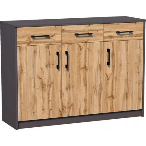 Buffet avec 3 portes et 3 tiroirs Graphite - Meuble de Rangement Style contemporain - 110 x 35 x 85 cm (1/3)