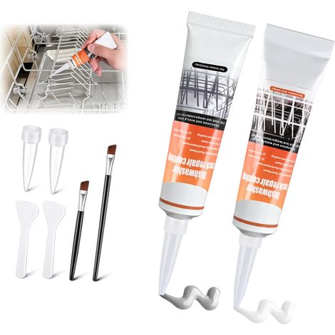 2 Pièces Réparation du Panier de Lave-vaisselle, Revêtement Réparation Panier Lave-vaisselle 50ml 1 Gris +1 Blanc Facile à Utiliser Résistant Chaleur Imperméable Durable Avec 2 Brosses 2 Grattoirs (1/5)