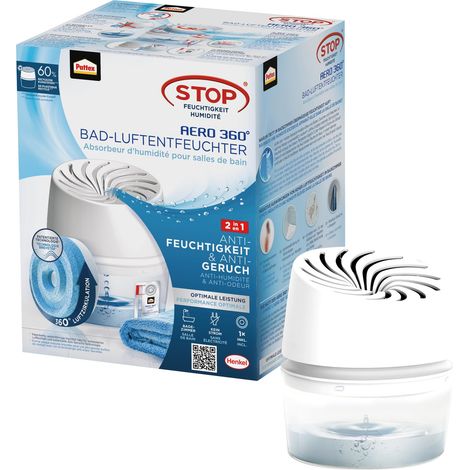 Déshumidificateur pour salle de bain, déshumidificateur pour une circulation efficace de l'air, 1 appareil avec 1 recharge (1/3)