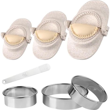 Ravioli Maker & Dumpling Maker Set met Deesnijder [3 maten], Empanadas, Gyoza, Maultaschen, deegvormer, Ravioli Vorm, Weizenstroh Materiaal Vorm - Klein 8cm, Middel 9.5cm, Groot 12cm (1/5)