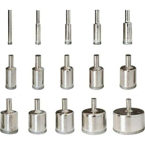 Juego de brocas de diamante, 15 piezas, sierras de corona de 6-50 mm, herramientas de corte de diamante, acero al carbono, para vidrio, cerámica, porcelana, mármol, azulejos y granito. (1/5)
