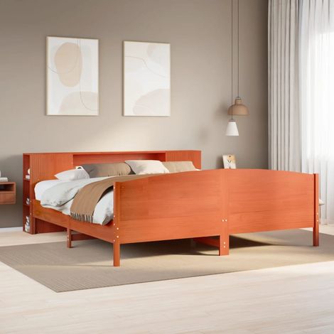 Massivholzbett mit Regal ohne Matratze Wachsbraun 200x200 cm