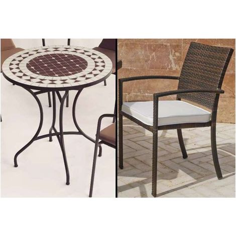 Conjunto terraza jardín mesa + 4 sillones acero color bronce, Oran/Bahia-75/4. (1/3)