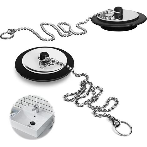 tappi universali per lavabo，Scarico a pavimento sigillato e antiodore per bagno，Fondo 43 mm，Altezza 23 mm，Catena in acciaio inox da 40 cm (1/5)